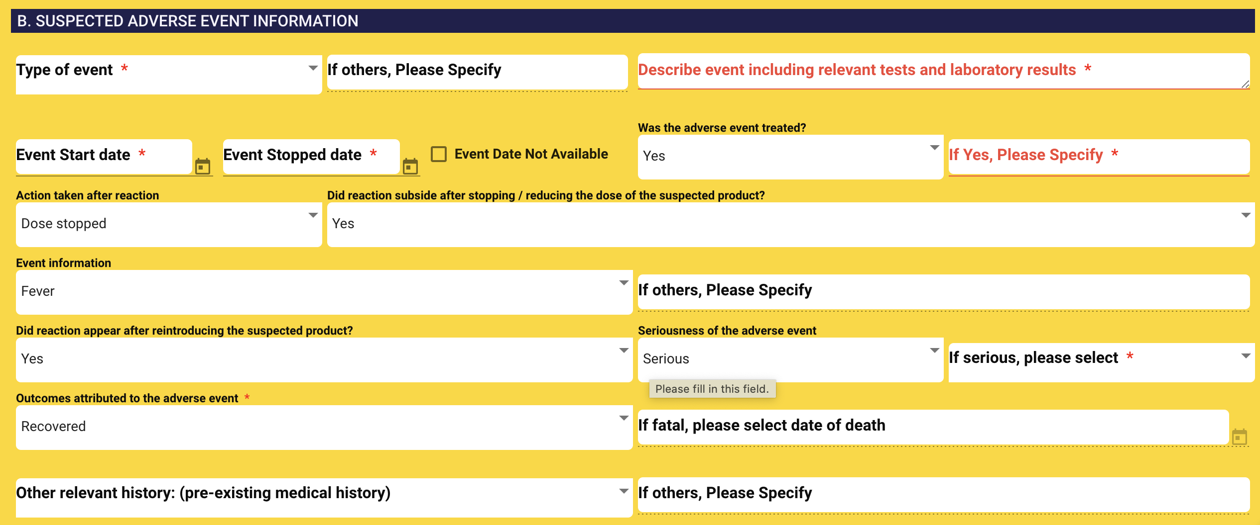 Yellow adverse event