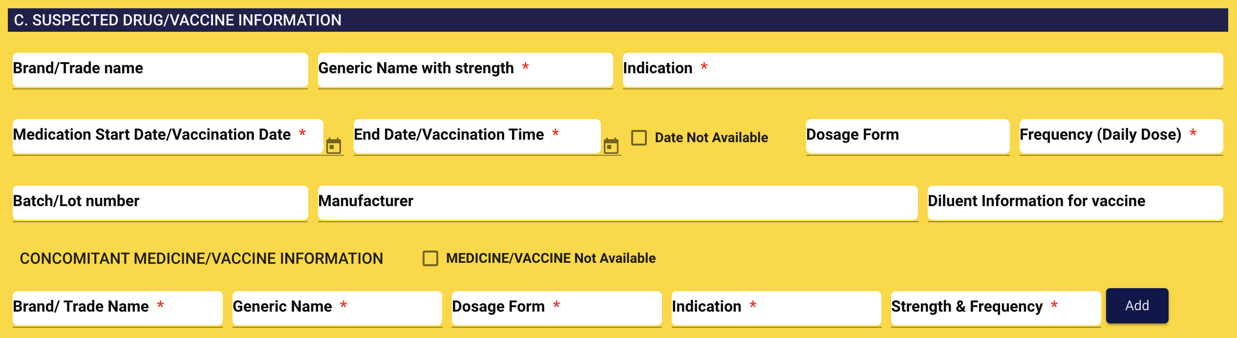 Suspected vaccine information